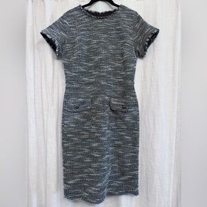 LOFT Blue & White Tweed Frayed Sheath Dress Size 6